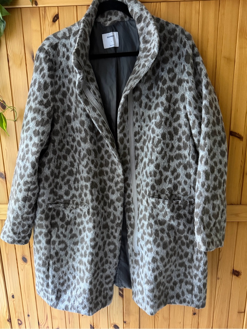 Old Navy Gray Leopard Print Trench Coat